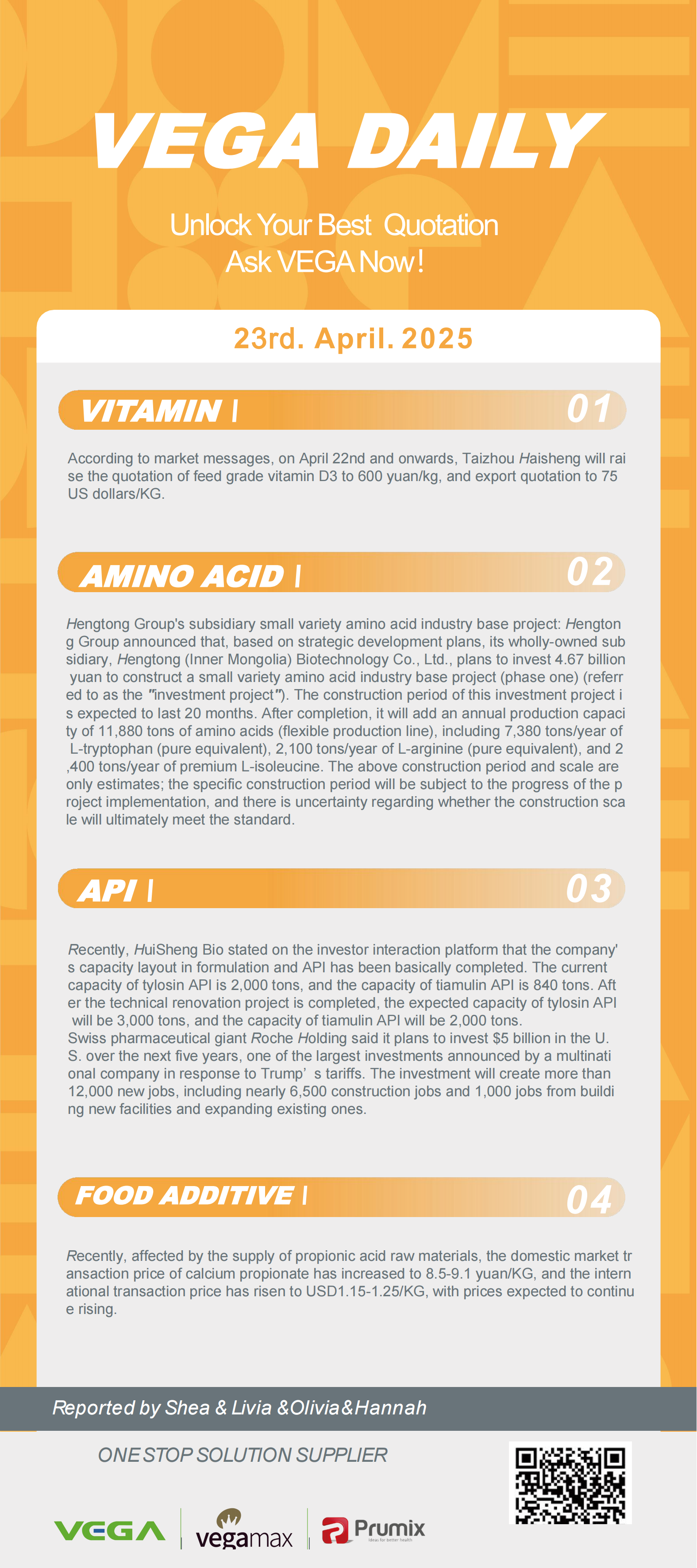 Vega Daily Dated on Apr 23rd 2025 Vitamin Amino Acid APl Food Additives.jpeg